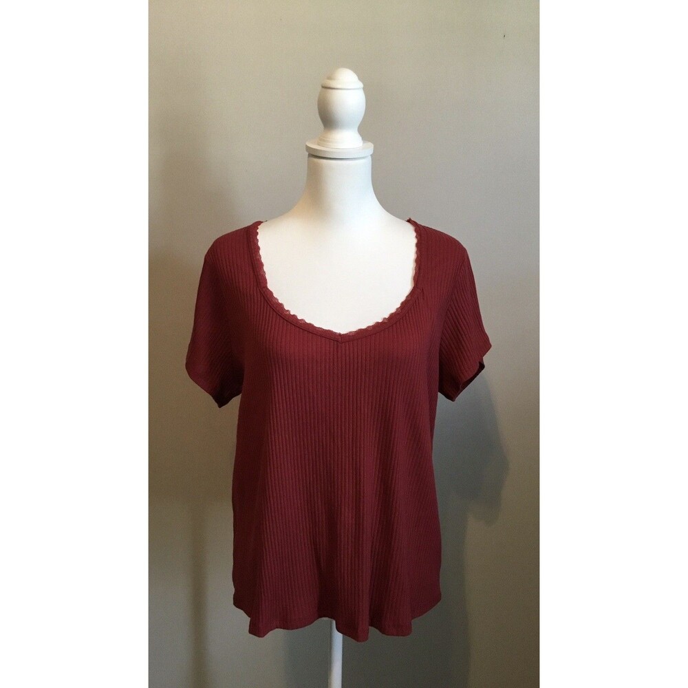 Old Navy V Neck Ribbed Shirt Rust Sz 2X V Neck Short Sleeve Cotton Pull Over